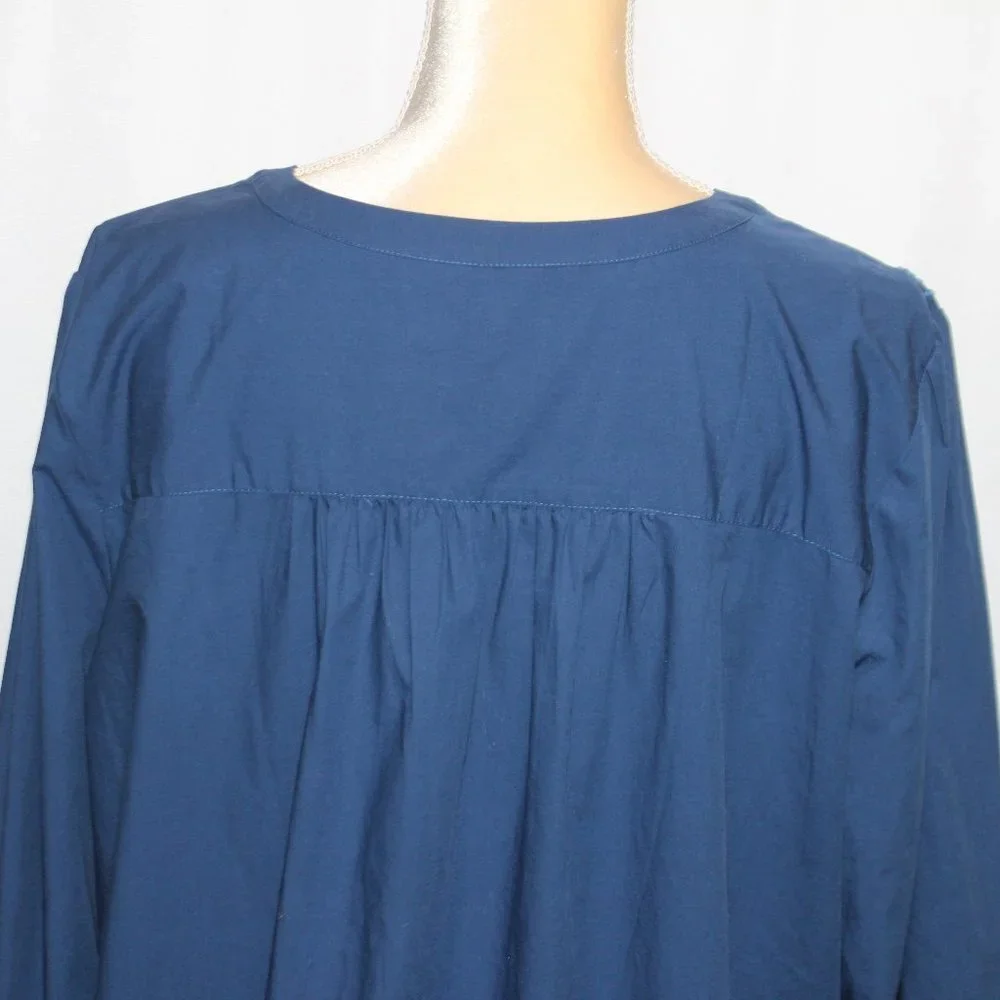 Loft Dark Navy Boho Puff Long Sleeve Top
